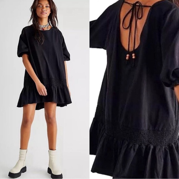 Free People Dresses & Skirts - FREE PEOPLE Jenny Mini Dress Women’s Size XS Oversized Boho Black Summer Flowy